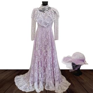 Abito da sposa, lilla con pizzo e cappello